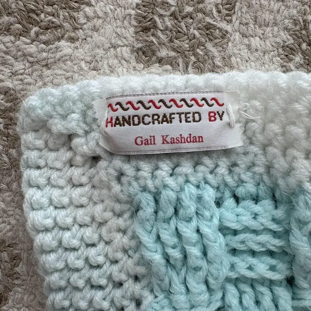 Handcrafted Gail‎ Kashdan Crochet Baby Blanket Afghan Basketweave Mint White
